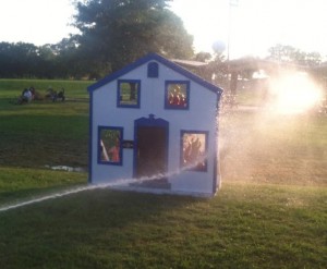 Kids enjoyed "putting the flames out" during a fire fighter simulation during National Night Out.